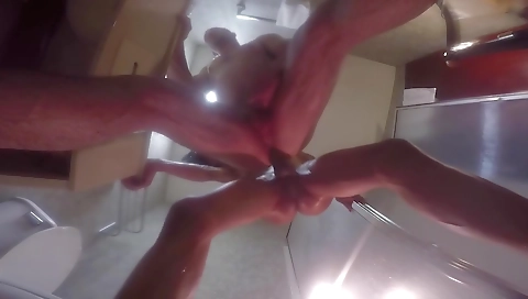 Ebony brunette gets banged in the shower after a blowjob