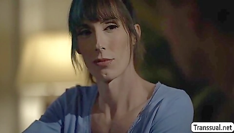 tattooed transvestite girl takes big cock out of her ass