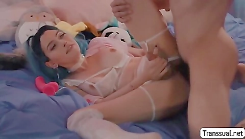 Busty slut tgirl uses sex toys and anal in 4k video