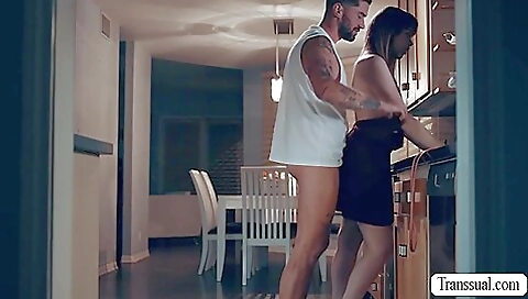 Brunette stepdaughter takes hard cock in her asshole