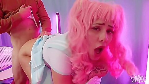 Beautiful brunette with tattoos sucks and fucks in a doggystyle