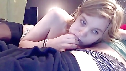 Blonde with natural tits and big hooters sucking cock